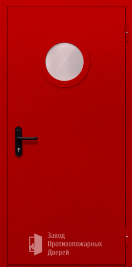 Фото двери «Однопольная с круглым стеклом (красная)» в Воскресенску