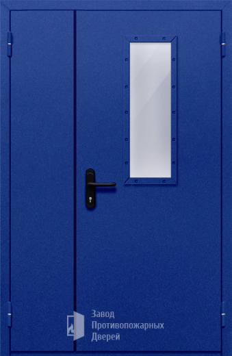 Фото двери «Полуторная со стеклом (синяя)» в Воскресенску