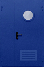 Фото двери «Полуторная с круглым стеклом и решеткой (синяя)» в Воскресенску