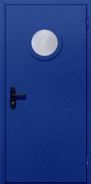 Фото двери «Однопольная с круглым стеклом (синяя)» в Воскресенску